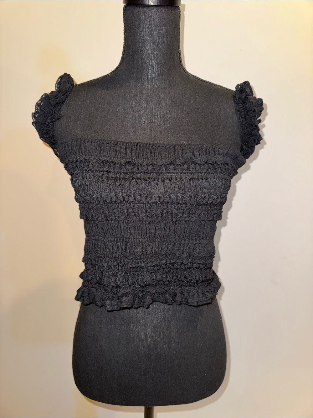 H&M Black Smocked Ruffle Crop Top